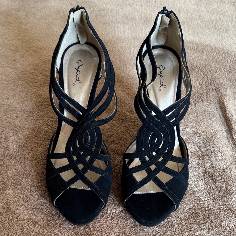 Qupid Black Strappy Heels
